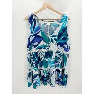 C&C California Womens Blue Tropical Mini Dress Size M Linen Blend Boho Resort